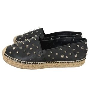 Michele Lopriore Black Leather Spiked Studded Espadrilles Women Size 8 Edgy Goth